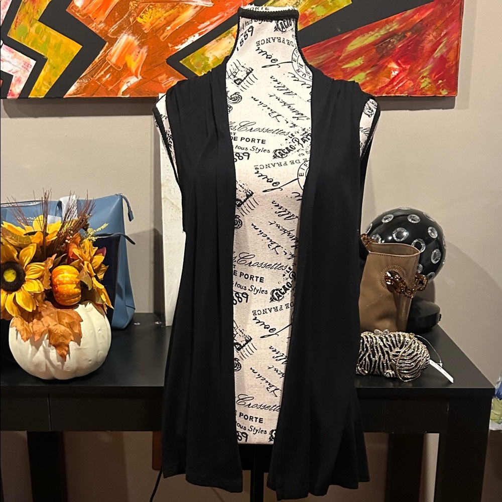 E chic Black Sleeveless Open viscose Cardigan nwot large